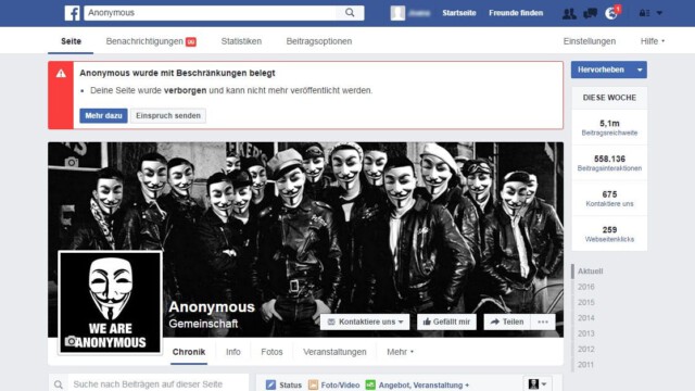 Nach Zensur auf Facebook: Anonymous startet eigenes Nachrichtenportal