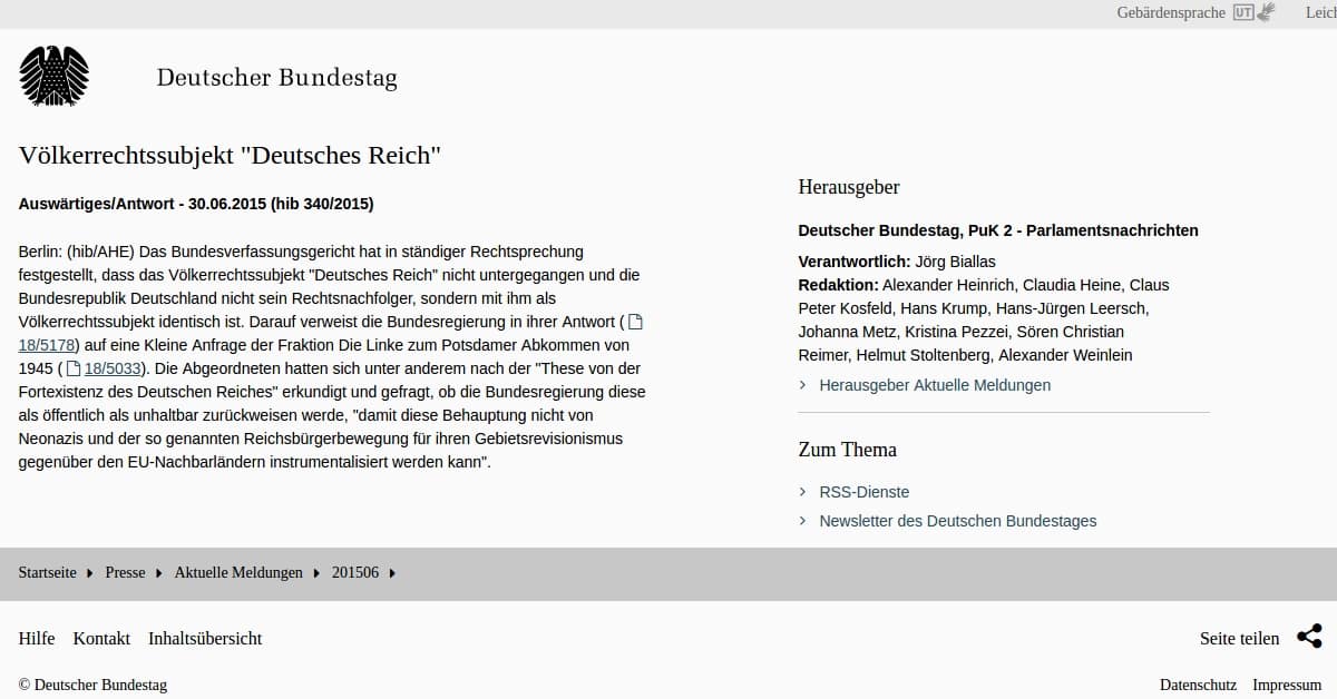 Bundesregierung räumt ein: Deutsches Reich existiert weiter – mit BRD identisch