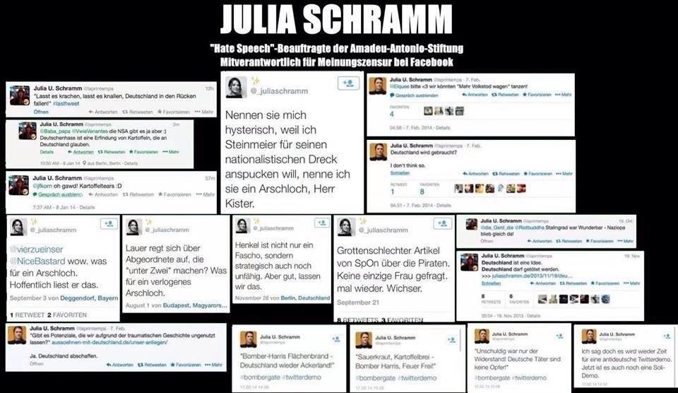 Kennt sich offenbar gut mit der Materie aus - Julia Schramm wird von der Bundesregierung bezahlt, um etwas gegen "Hasskommentare im Internet" zu tun. Quelle: Twitter https://twitter.com/_juliaschramm 