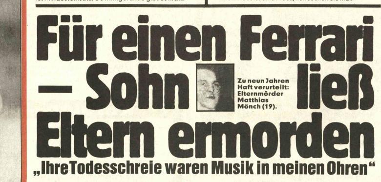 „Bild“-Ausgabe Frankfurt vom 18. Juli 1989 über den Mordfall Mönch