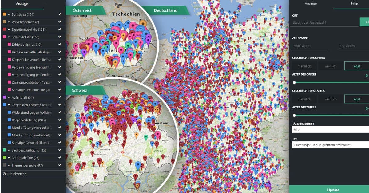 Migrantenkriminalität: Interaktive Karte verzeichnet mehr als 70.000 bestätigte „Einzelfälle“