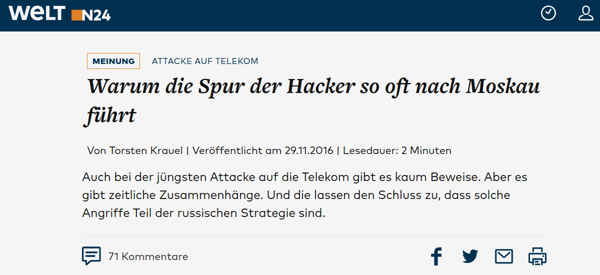 Telekom-Hack: Wochenlang hetzen Medien gegen Russland – Jetzt steht fest: Es war ein Brite