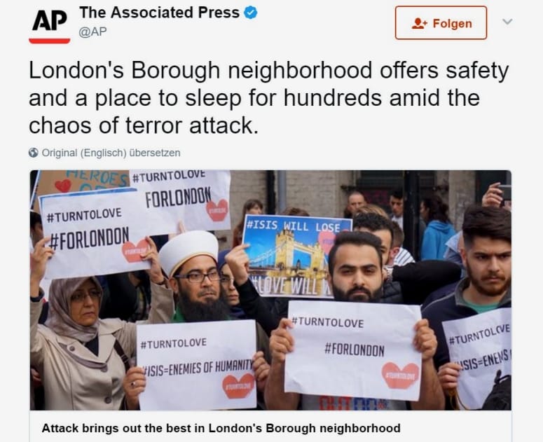 London: CNN inszeniert Moslemdemo gegen den Islamterror – ARD übernimmt gefälschten Bericht