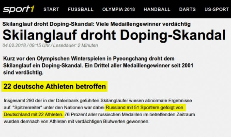 Russland-Hetze zerschellt an der Realität: Doping im Ski-Langlauf – 22 deutsche Athleten betroffen
