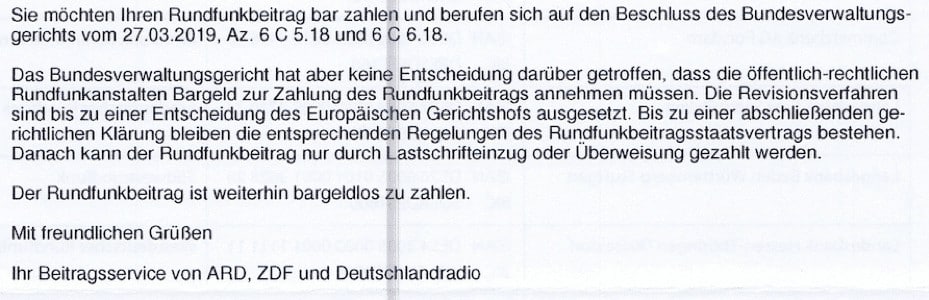 Antwort Beitragsservice