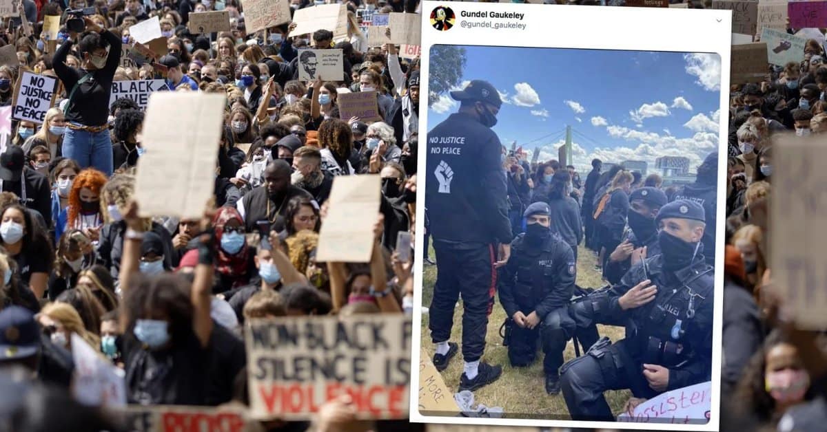 Deutsche Polizisten erniedrigen sich selbst und gehen vor BLM-Demonstranten in die Knie