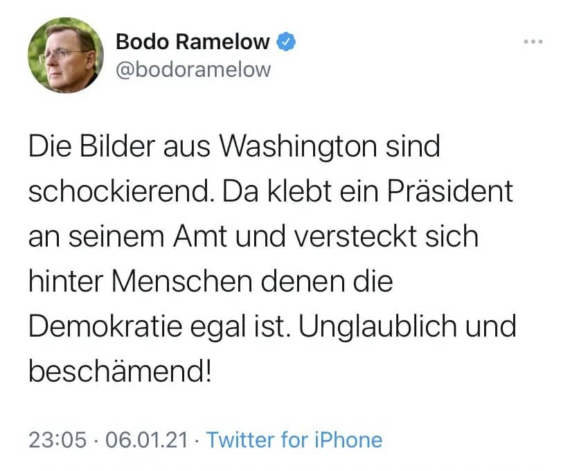 Mittlerweile gelöschter Tweet Ramelows zu Trump