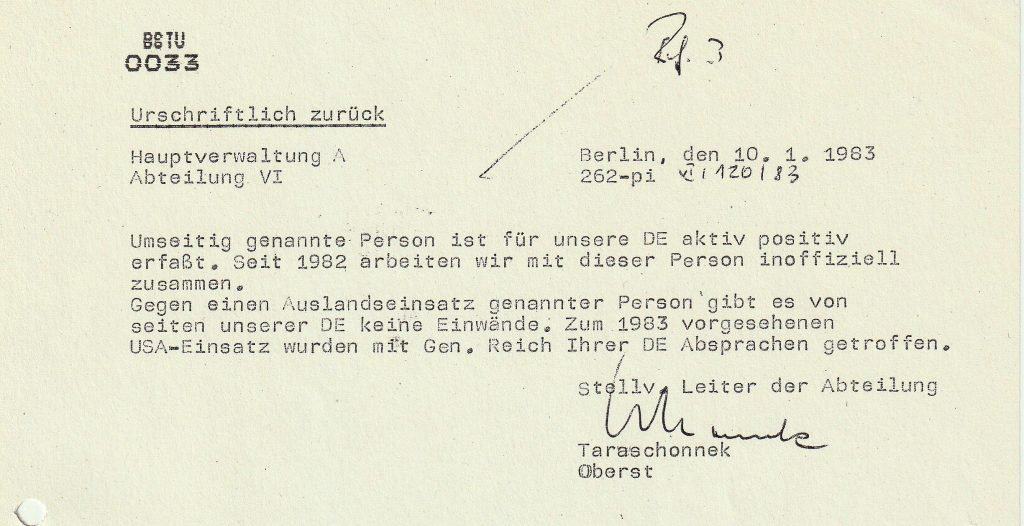 „Aktiv positiv erfasst“ – Stasi-Genehmigung einer Westreise von Merkels Kollegen Hans-Jörg Osten