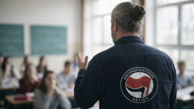 Und dann schließt der Lehrer „mit antifaschistischem Gruß“