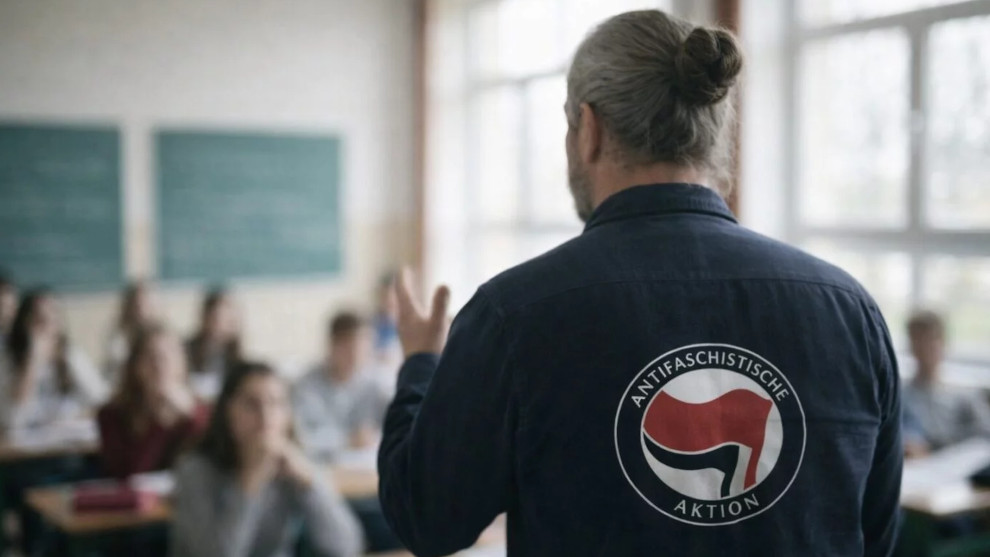 Und dann schließt der Lehrer „mit antifaschistischem Gruß“