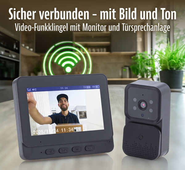 Video-Funkklingel mit Monitor und Türsprechanlage