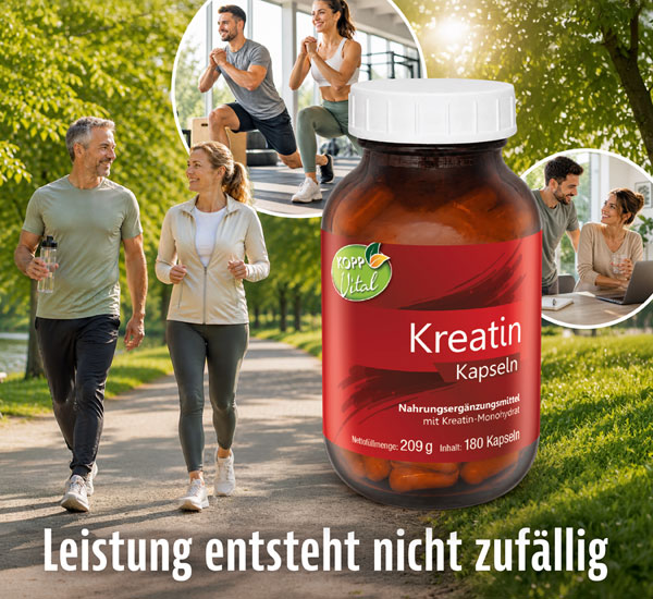 Stärker, schneller, leistungsfähiger: Dieses weiße Pulver verändert alles! 14 Kopp Vital® Kreatin Kapseln / 1000 mg / 180 Kapseln